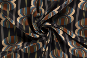 Terra stoffen - Viscose stof - satijn bedrukt abstract - blauw terra - 18296-024