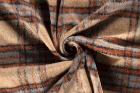 Beige - Polyester stof - heavy knit geruit - beige - 18042-053