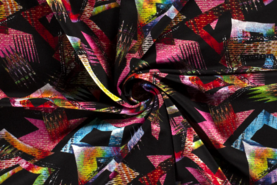 Multi kleur stoffen - Tricot stof - jersey abstract - zwart multi - 18123-069