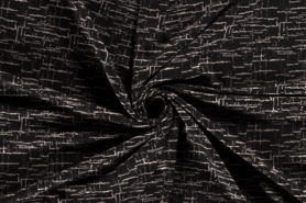 55% Polyester, 45% Viskose - Tricot stof - jersey bedrukt strepen - zwart - 18141-069