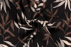 Zwarte stoffen - Viscose stof - poplin bedrukt bloemen - zwart - 18089-069