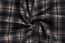 Marineblau - Polyester stof - jacquard brushed ruiten - marine - 18035-008