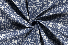 Spijkerstoffen - Spijkerstof - bedrukt bloemen - blauw - 18008-003