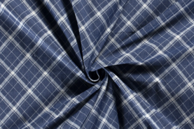 Katoen, polyester, elastan stoffen - spijkerstof - bedrukt strepen - blauw - 18012-003