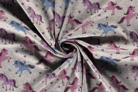 Plaid stoffen - Fleece stof - alpenfleece unicorns - grijs roze blauw - 18313-012
