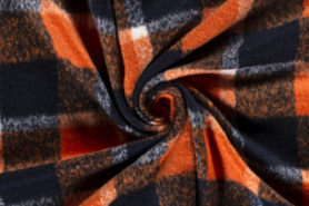 Polyester stoffen - Polyester stof - heavy knit geruit - marine oranje - 18040-008