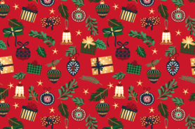 Decoratie en aankleding stoffen - Katoen stof - kerst katoen bedrukt folie - rood - 18732-015