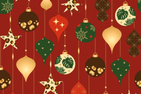 Kerst motief stoffen - Katoen stof - kerst katoen bedrukt folie kerstballen - rood - 18706-016
