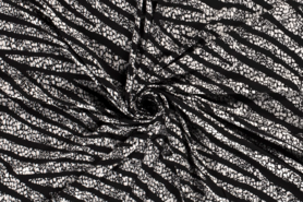 Uitverkoop - Tricot stof - bedrukt strepen - zwart - 18215-069