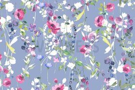Interieurstoffen - Katoen stof - canvas digitaal romantic flowers - lavendel - 9284-008