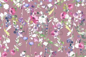 KC stoffen - Baumwollstoff - Canvas digitale romantic flowers - Altrosa - 9284-005