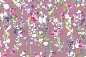 Bloemen motief stoffen - Katoen stof - canvas digitaal romantic flowers - oudroze - 9284-005