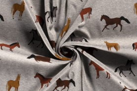 Broek stoffen - Fleece stof - alpenfleece paarden - grijs - 18327-061