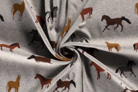 Fleece stoffen - Fleece stof - alpenfleece paarden - grijs - 18327-061