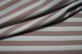 92% polyester, 8% elastan stoffen - Tricot stof - gestreept - oudroze - KC3009-031