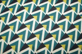 KnipIdee stoffen - Tricot stof - retro triangle - petrol - 19051-307