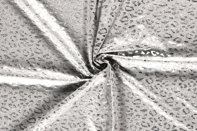 Dierenmotief stoffen - Tricot stof - bedrukt folie luipaard - grijs zilver - 18166-063