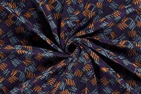 Okergele stoffen - Tricot stof - jersey bedrukt strepen - marine oker - 18103-034