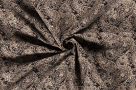 Bruine stoffen - Stretch stof - bengaline paisley - bruin - 18070-053