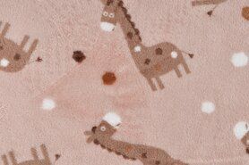 Dierenmotief stoffen - Fleece stof - cuddle fleece giraffe - poederroze - K32002-012