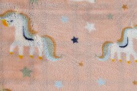 Geruite stoffen - Fleece stof - cuddle fleece unicorn ruit - dusty roze - K30009-011