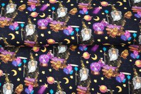 Donkerblauwe stoffen - Tricot stof - french terry digitaal heks - donkerblauw multi - 20504