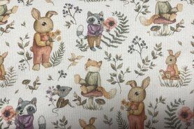 Witte / creme stoffen - Tricot stof - forrest friends - offwhite - K59002-510