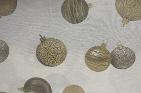 Feeststoffen - Katoen stof - interieur en decoratiestof digitaal kerstballen - offwhite goud - 1352-050