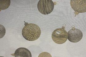 Gebroken witte stoffen - Katoen stof - interieur en decoratiestof digitaal kerstballen - offwhite goud - 1352-050