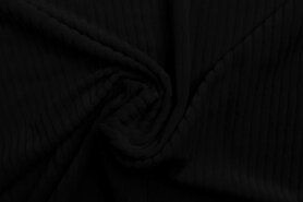95% polyester, 5% elastan stoffen - Tricot stof - Corduroy - zwart - 0729-999