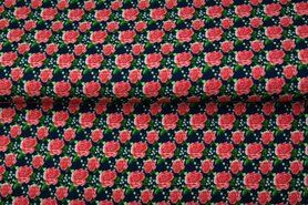 Bloemen motief stoffen - Tricot stof - digitaal rozen - donkerblauw - 20210-15