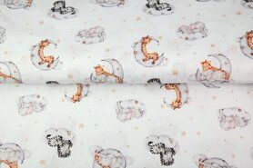 Babykamer stoffen - Katoen stof - hydrofielstof maan wolkje dieren - wit - 20129-02