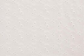 Witte / creme stoffen - Broderie stof - bloemen - offwhite - 0786-021