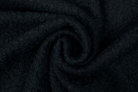 Wol en polyester stoffen - Bont stof - boucle - zwart - 0763-999