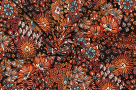 Orange Stoffe - Jerseystoff - Viskose Blumen - Blau Terra - 19074-445