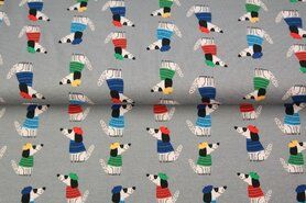 Stenzo stoffen - Tricot stof - hondjes met trui - grijs - 20611-16