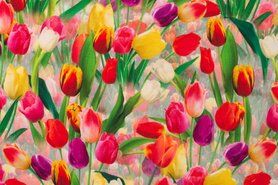 KC - Quality stoffen - Tricot stof - digitaal tulpen - multi - K50100-290
