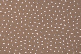 Hart motief stoffen - Tricot stof - hartjes - taupe - K10135-540
