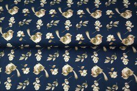 Aankleedkussen stoffen - Katoen stof - poplin vogels katoentak - donkerblauw - 20102-15