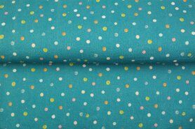 Ribcord stoffen - Ribcord stof - stippen - turquoise multi - 20244-99