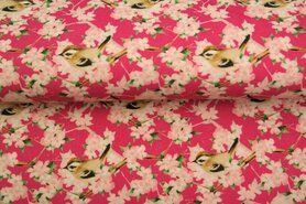 Uitverkoop - Ribcord stof - vogels - roze - 20206-12