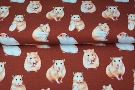 Stenzo Tricot stoffen - Tricot stof - digitaal hamsters - bruin - 20231-33