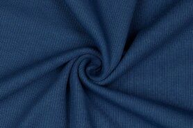 95% katoen, 5% elastan stoffen - Tricot stof - ribcord - jeansblauw - 1072-018