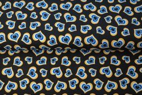 Hart motief stoffen - Tricot stof - hartjes - zwart - 20633-20