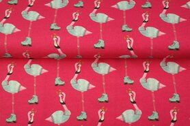 Nieuwe stoffen - Tricot stof - french terry digitaal flamingo op schaatsen - fuchsia - 20502-12