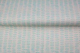 215gr/M² - Tricot stof - digitaal fantasie streepje - wit turquoise - 20209-09
