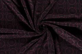 Paarse stoffen - Tricot stof - bedrukt abstract - aubergine - 18107-018
