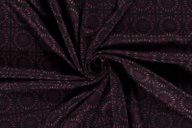 Uitverkoop - Tricot stof - bedrukt abstract - aubergine - 18107-018