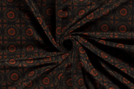 Uitverkoop - Tricot stof - bedrukt abstract - oranje - 18107-056