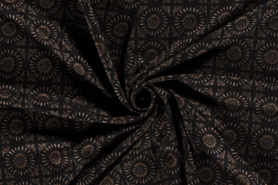 Uitverkoop - Tricot stof - bedrukt abstract - zwart - 18107-069